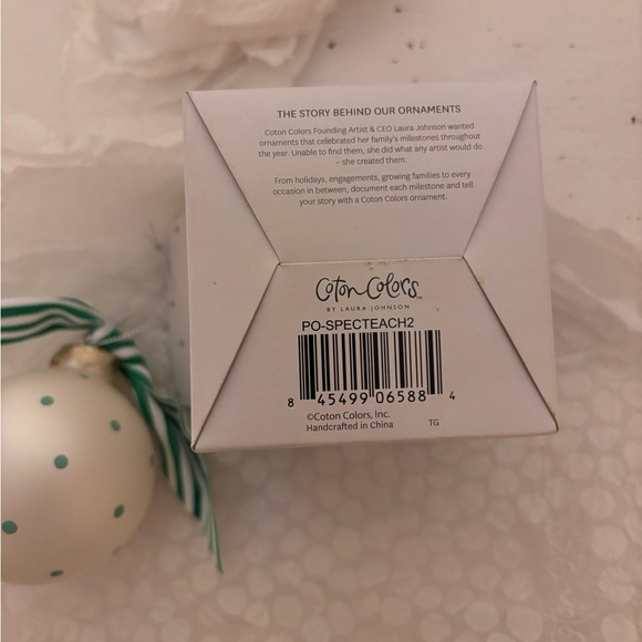 🆕 Special Teacher Glass Ornament with green striped Bow by Coton Colors - Picture 4 of 4